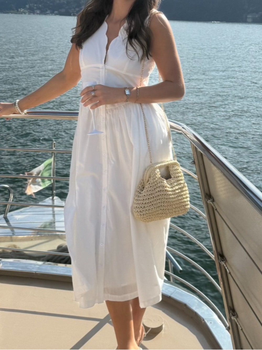 TCEC White Sleeveless Button-Front Midi Dress